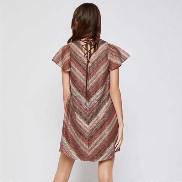 BCBGENERATION Mesh Lace Up Back Flutter Sleeve SM Relaxed Fit Girly Mini Dress - Picture 7 of 16